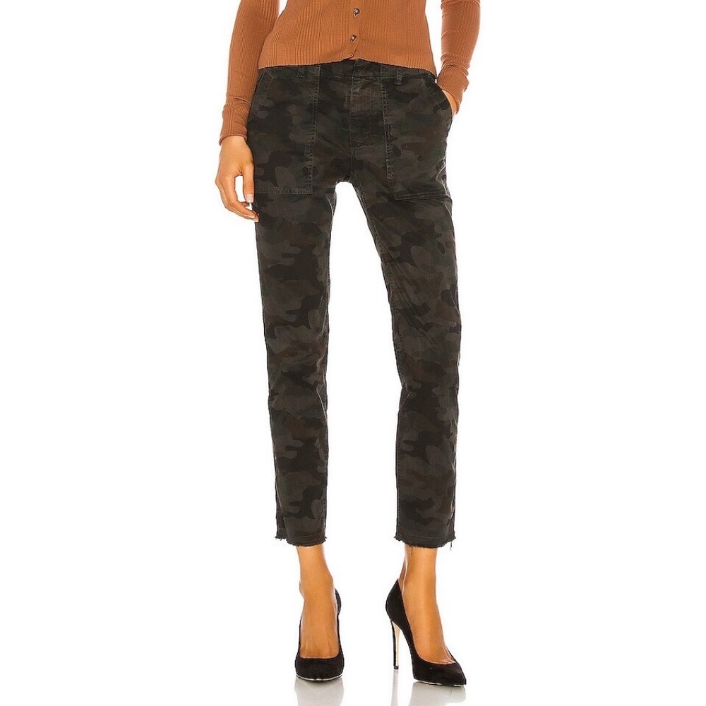 Nili Lotan Jenna Military Cropped Pant Charcoal Camo Size 2 Raw Hem Stretch